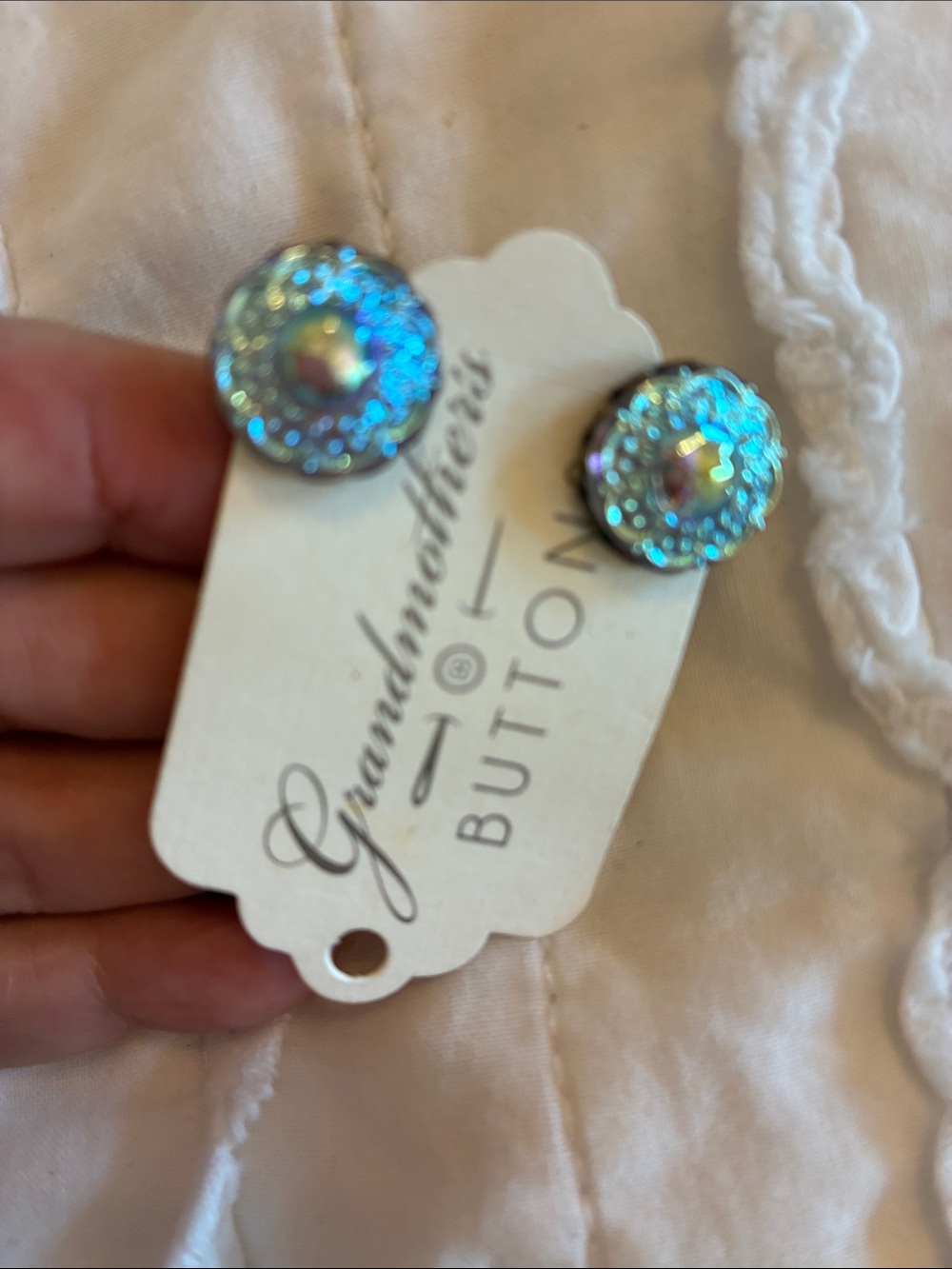 NWT Grandmother’s buttons Blue carnival glass Earrings